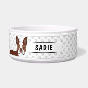 Red Boston Terrier Cartoon Dog & Pet's Own Name
