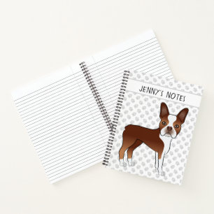 Red Boston Terrier Cartoon Dog & Your Custom Title Notebook