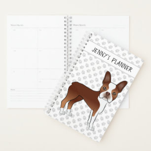 Red Boston Terrier Cartoon Dog & Your Custom Title Planner