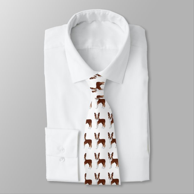 Red Boston Terrier Cute Cartoon Dog Pattern Tie (Tied)