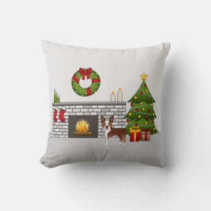 Red Boston Terrier In A Festive Christmas Room Cushion