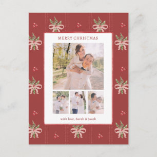 Red Botanical Christmas Photo Postcard