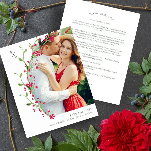 Red Botanical Initials Elegant Wreath Wedding Pic (Creator Uploaded)