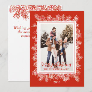 Red Botanical Vintage Chic Photo Merry Christmas Holiday Card