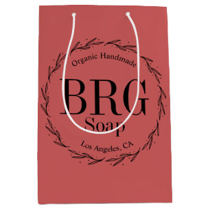 Red Botanical Wreath Monogram Retail Store Medium Gift Bag