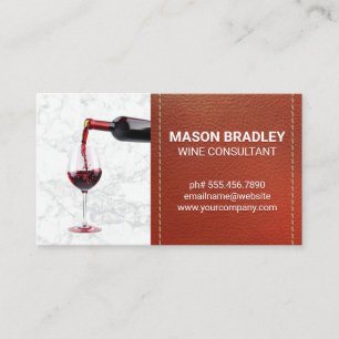 Red Bottle of Wine Pour   Leather Stitch Business Card