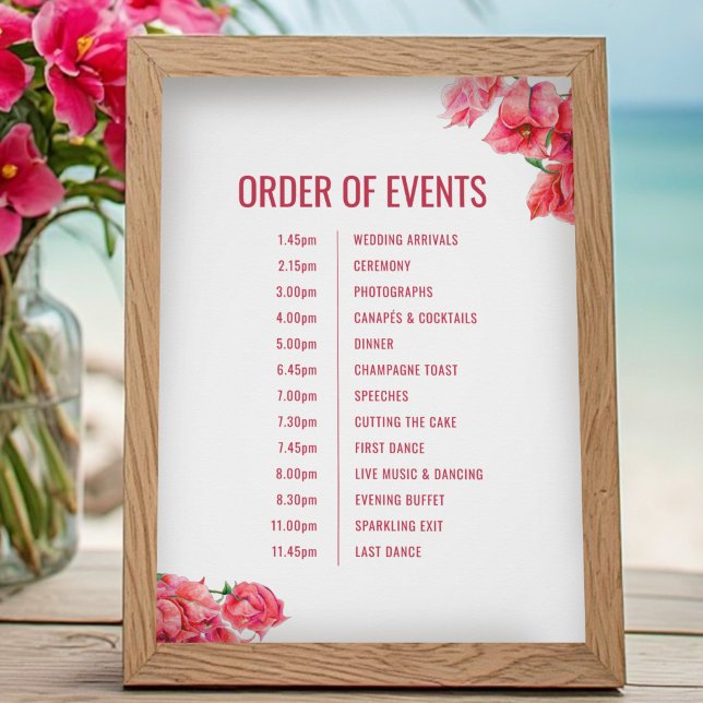 Red bougainvillea wedding order of events poster (Creator Uploaded)
