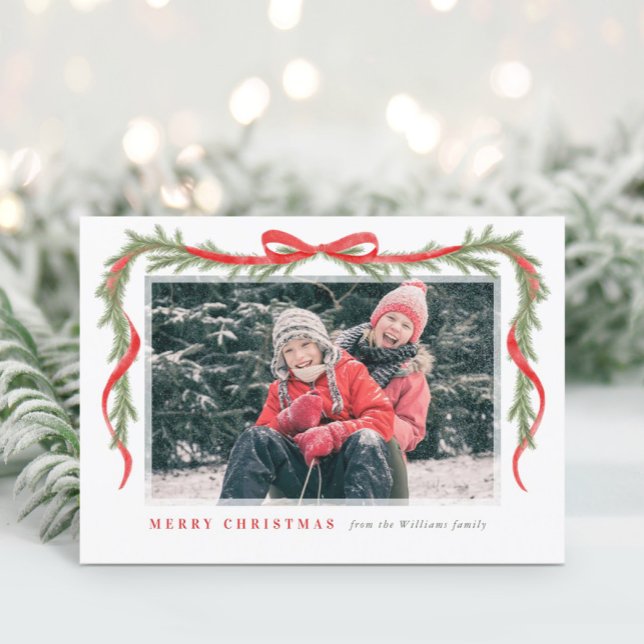 Red Bow and Garland Holiday Card (Creator Uploaded)