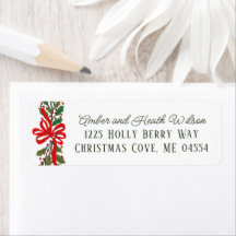 Red Bow and Holly Garland Holiday Return Address