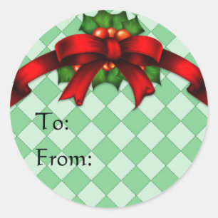 Red Bow and Holly Gift Tag Stickers