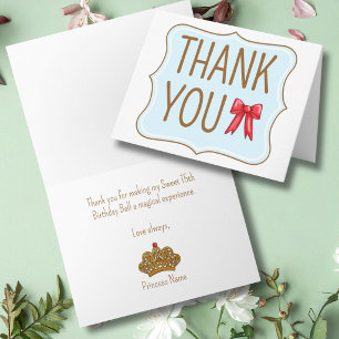 Red Bow and Princess Crown Fairytale Thank You Card