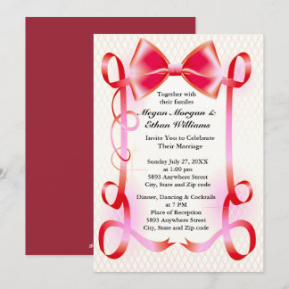 Red Bow and Ribbon Border Wedding Invitation