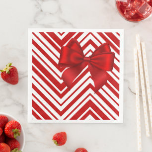 Red Bow and Stripes Festive Dinner Party Napkins