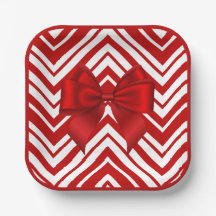 Red Bow and Zig Zags | Festive Paper Plates