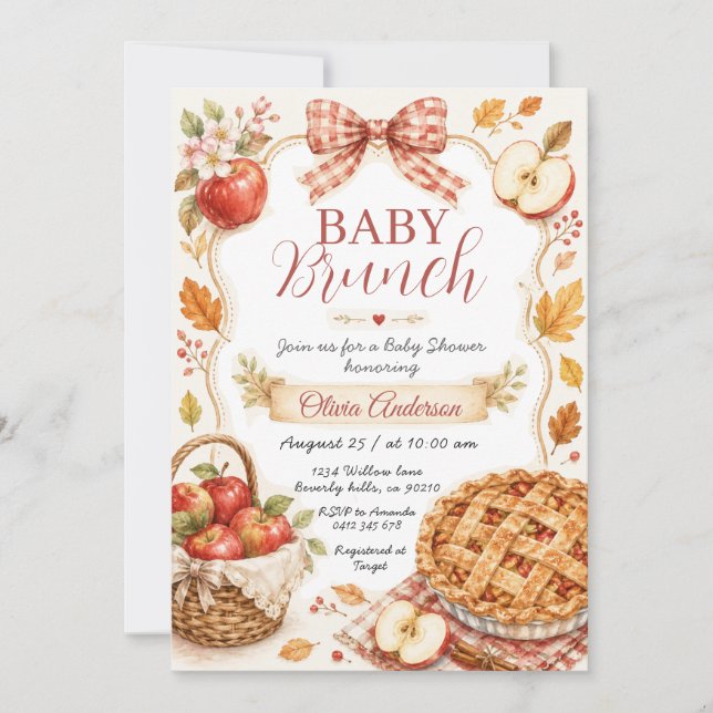 Red Bow Apple Cutie Pie Baby Shower Brunch Invitation (Front)