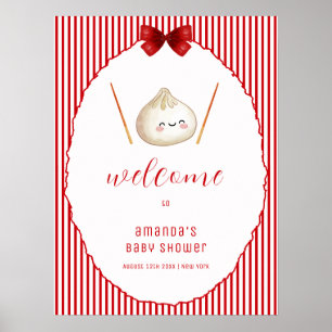 Red Bow Asian Dumpling Baby Shower Welcome Poster