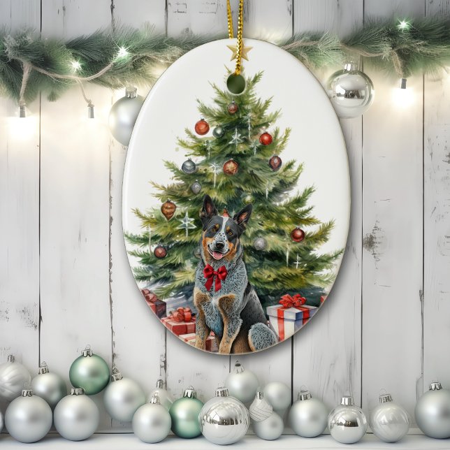 Red Bow Australian Cattle Dog Christmas Ceramic Tree Decoration (Creator Uploaded)