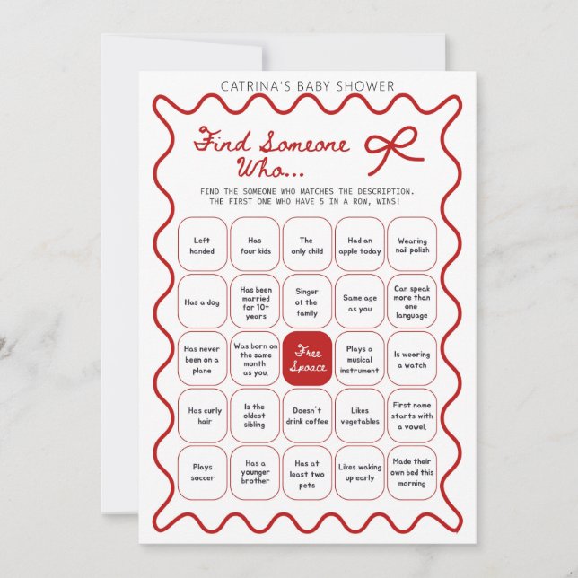 Red Bow Baby Shower - Editable Name, 5x7 Invitatio Invitation (Front)