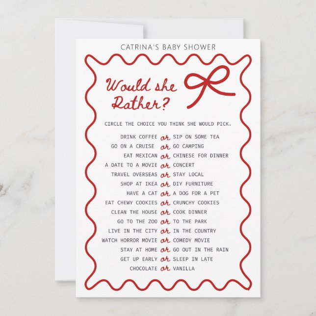 Red Bow Baby Shower - Editable Name, 5x7 Invitatio Invitation (Front)