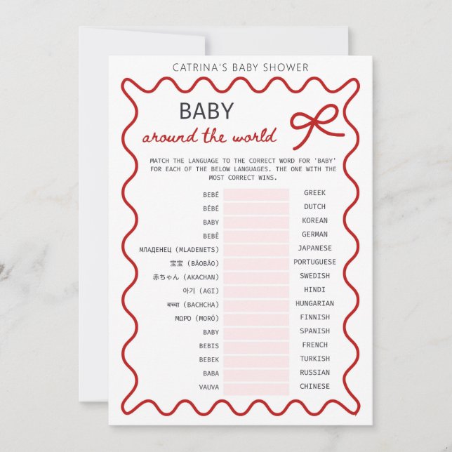 Red Bow Baby Shower - Editable Name, 5x7 Invitation (Front)