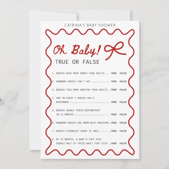 Red Bow Baby Shower - Editable Name, 5x7 Invitation (Front)