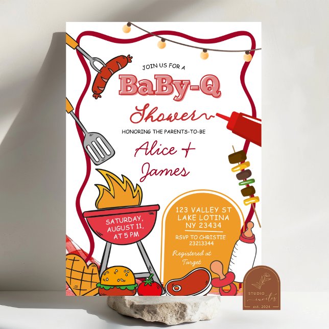 Red Bow Backyard BabyQ Baby Shower Invitation (Creator Uploaded)