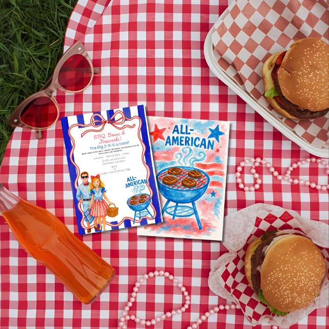 Red Bow BBQ, Brews, Fireworks 4th of July Invitation (Red Bow BBQ, Brews, Fireworks 4th of July Invitation)