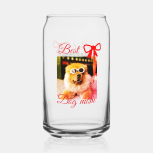 Red bow best dog mum dad photo dog/pet name  can glass