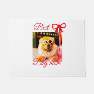 Red bow best dog mum dad photo dog/pet name  doormat