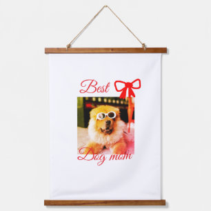 Red bow best dog mum dad photo dog/pet name hanging tapestry