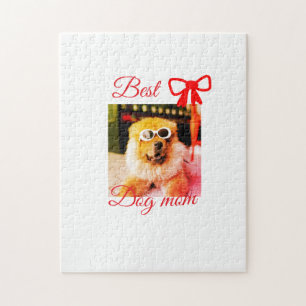 Red bow best dog mum dad photo dog/pet name jigsaw puzzle