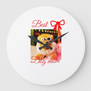 Red bow best dog mum dad photo dog/pet name  large clock