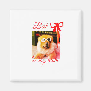 Red bow best dog mum dad photo dog/pet name magnet