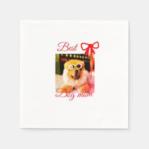 Red bow best dog mum dad photo dog/pet name  napkin