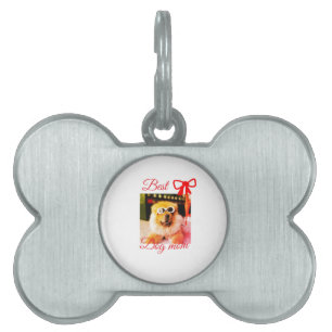 Red bow best dog mum dad photo dog/pet name  pet ID tag
