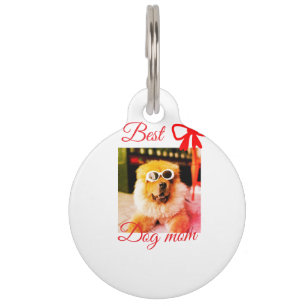 Red bow best dog mum dad photo dog/pet name pet tag
