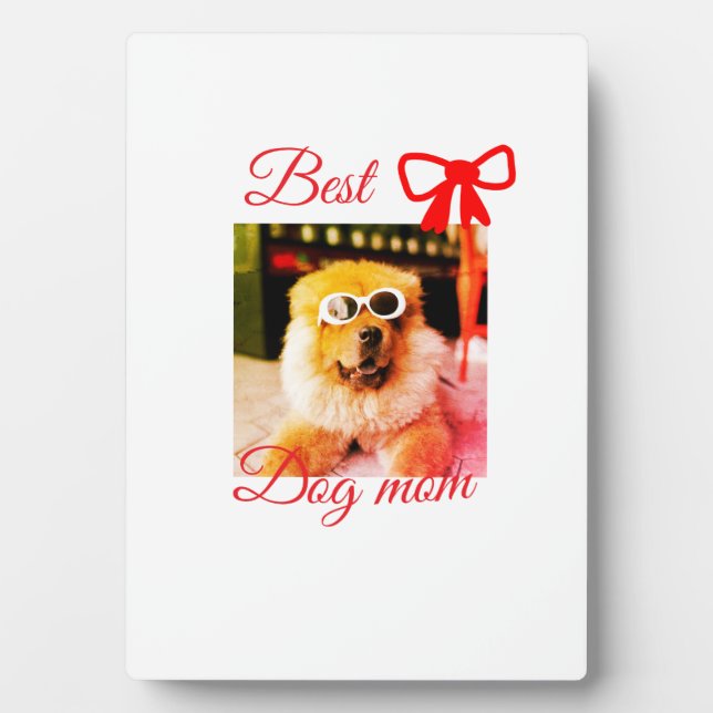 Red bow best dog mum dad photo dog/pet name  plaque (Front)