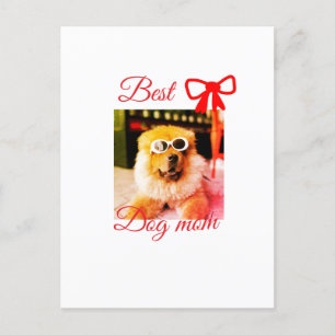 Red bow best dog mum dad photo dog/pet name  postcard