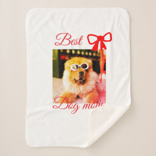 Red bow best dog mum dad photo dog/pet name  sherpa blanket