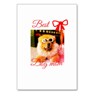Red bow best dog mum dad photo dog/pet name table number
