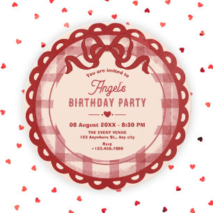 Red bow birthday invitation