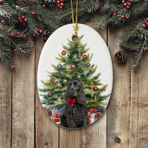 Red Bow Black Cocker Spaniel Dog Ceramic Tree Decoration