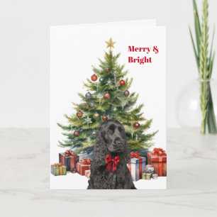 Red Bow Black Cocker Spaniel Dog Christmas Tree Holiday Card
