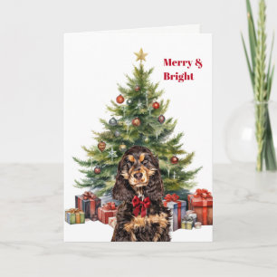 Red Bow Black Tan Cocker Spaniel Christmas Tree Holiday Card