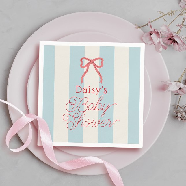 Red Bow & Blue Stripes Baby Shower Napkin (Creator Uploaded)