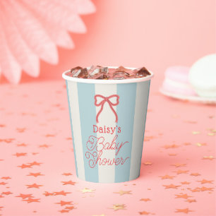 Red Bow & Blue Stripes Baby Shower Paper Cups