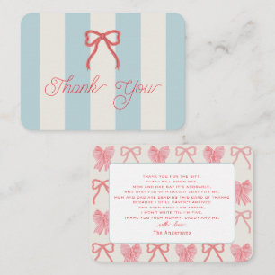 Red Bow & Blue Stripes Baby Shower Thank You Card