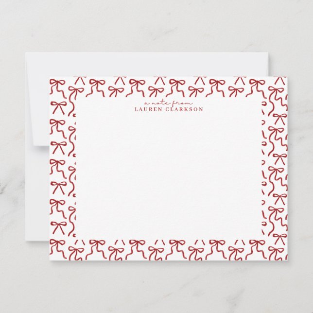 Red Bow Border Valentine's Day Note Card (Front)