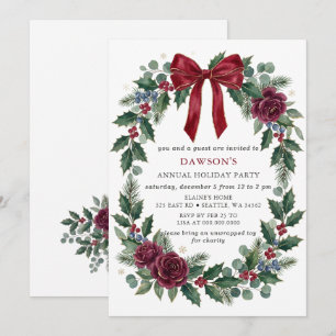 Red Bow Botanical Corporate Christmas Party Invitation