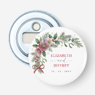Red Bow Botanical Floral Winter Christmas Wedding Bottle Opener